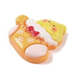 Cabujones decodificados de resina opaca con tema de calcetines navideños de animales&nbsp;RESI-S397-03C