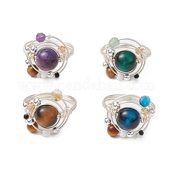 Planet natürliche Amethyst & Tigerauge & Citrin & Apatit & grüner Aventurin Fingerringe&nbsp;RJEW-TA00165