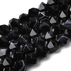 Fili di perle di agata nera naturale a strisce/agata striata&nbsp;G-Z119-A03-03