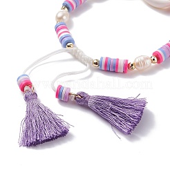 Conchiglia naturale con malocchio e braccialetto di perle intrecciate di perle&nbsp;BJEW-TA00049-03