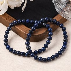 Lapis lazuli naturelles bracelets élastiques en perles rondes&nbsp;BJEW-F202-04