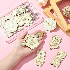 12 ensemble de 12 styles de kits de fabrication de porte-clés pendentifs en bois brut pour la fête des mères&nbsp;DIY-CJ0002-89