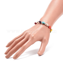 Synthetisches türkisfarbenes (gefärbtes) Stretch-Armband mit Kreuz und Totenkopfperlen&nbsp;BJEW-JB08449-02