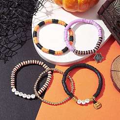 5 Stück handgemachtes Halloween-Set aus Polymer-Ton und Acrylperlen&nbsp;BJEW-TA00480