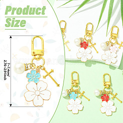 6 pendentif fleur décoratif en alliage émaillé et perle acrylique&nbsp;HJEW-YW00326