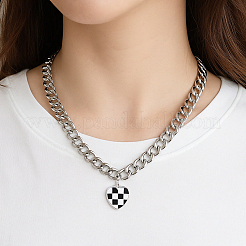 4 pendentif en forme de cœur à carreaux en alliage émaillé&nbsp;NJEW-HY0001-32