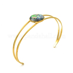 Ensemble de 3 bracelet jonc ouvert en acier inoxydable 304 et nacre d'ormeau naturelle&nbsp;BJEW-JB14413-01