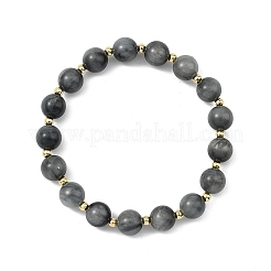 Pulseras elásticas de ojo de halcón natural y cuentas redondas de latón para mujeres y hombres&nbsp;BJEW-JB13858