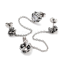 Orecchini pendenti con catene in acciaio chirurgico 316 con zirconi cubici trasparenti e ragno di Halloween&nbsp;EJEW-Z050-62AS