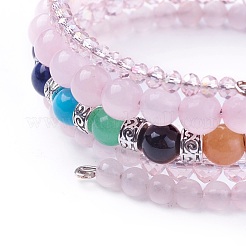 Bracelets de chaîne de quartz rose naturel et de pierres précieuses mélangées&nbsp;BJEW-E363-01A