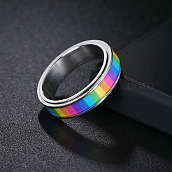 Regenbogenfarbener Stolzflaggen-Emaille-Rechteck-Drehring&nbsp;RABO-PW0001-038D