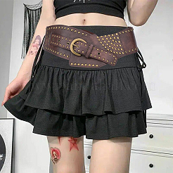 Retro-antike Bronzelegierung Nieten PU-Leder weißer Taillengürtel für Frauen&nbsp;AJEW-WH20098-075B