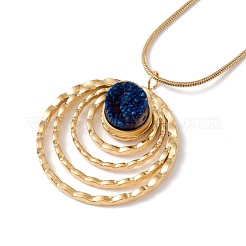 Collar con colgante redondo plano de cuarzo natural con cadena de serpiente de acero inoxidable 304&nbsp;NJEW-K244-06G