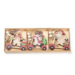 Décorations de pendentif en bois naturel sur le thème de noël&nbsp;HJEW-P010-05