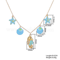 Collana con ciondolo a forma di cavalluccio marino e stella marina in acciaio inossidabile 304 smaltato&nbsp;WG1595B-01