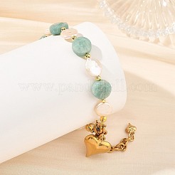 Bracelets composés de perles rondes en laiton et de perles rondes en amazonite naturelle facettée et en perles de culture d'eau douce naturelles.&nbsp;BJEW-JB14434