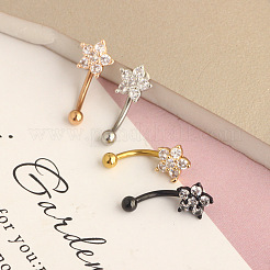 Orecchini a cerchio curvo con fiore in zirconia cubica trasparente micro pavé in acciaio inossidabile 304&nbsp;WG168AC-04