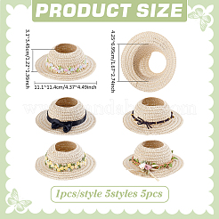 5 Stück Puppenhut in 5 Stilen aus Papyrus und Polyester&nbsp;AJEW-PH0008-42