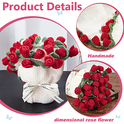 Wollgarn gehäkelte Rosenblumenstraußdecke&nbsp;AJEW-WH0596-732B