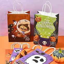 24 Stück 6 Stile Halloween-Thema Kraftpapier-Geschenktüten mit Griffen&nbsp;CARB-FS0001-09