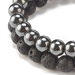 2 pièces 2 styles de pierre de lave naturelle et bracelets extensibles en hématite synthétique sertis d'étoile d'opalite&nbsp;BJEW-JB08183