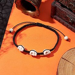 Verstellbare gefärbte synthetische türkisfarbene Halloween-Totenkopf-Armbänder aus geflochtenen Perlen&nbsp;BJEW-TA00472