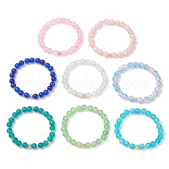 8 bracelet extensible en perles de verre craquelées peintes en aérosol de 8 couleurs pour hommes et femmes&nbsp;BJEW-MZ00204
