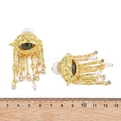 Orecchini a bottone con nappine in lega di strass e plastica imitazione perla&nbsp;EJEW-A122-01G