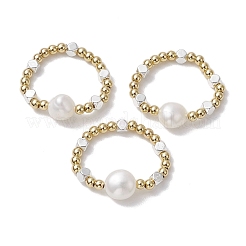 Messingperlen & synthetische Hämatitperlen elastische Ringe für Damen&nbsp;RJEW-JR00806