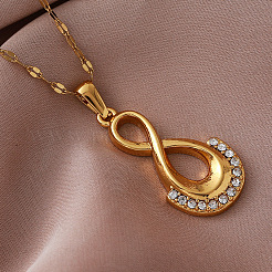Collares con colgante de infinito de acero inoxidable 304 vintage con cristales y rhinestone para mujer.&nbsp;UB6493