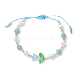 Braccialetti intrecciati con perle di giada gialla tinta naturale e plastica imitazione perla per donna&nbsp;BJEW-MZ00308-02