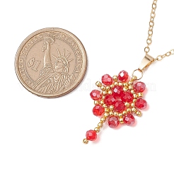 Collares colgantes con cuentas de vidrio de colores AB y cuentas de semillas hechas a mano con flores&nbsp;NJEW-MZ00084