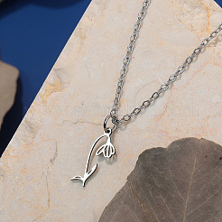 Colliers pendentifs en acier inoxydable 304 avec contour de fleur pour femmes&nbsp;FS-WG8525C-02