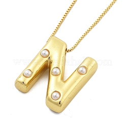 Collane a catena con ciondolo a forma di lettera in perle di ottone e plastica per donna&nbsp;NJEW-U017-01G-14