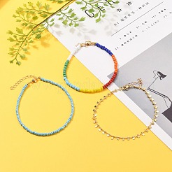 Tobilleras de cuentas de vidrio y cadenas de latón para el tobillo&nbsp;AJEW-AN00315