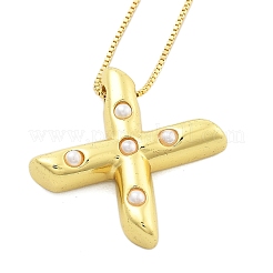 Collares de cadena con colgante de letra de perla de latón y plástico para mujer&nbsp;LS-NJEW-U017-01G-24