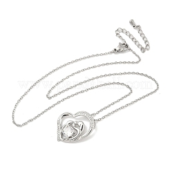 Festa della mamma collana con ciondolo a forma di cuore con micro pavé di zirconi cubici trasparenti in ottone per donna&nbsp;LS-NJEW-C085-01B-P