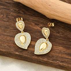 Orecchini pendenti in ottone micro pavé di zirconi cubici trasparenti per donna&nbsp;EJEW-F352-05G-02
