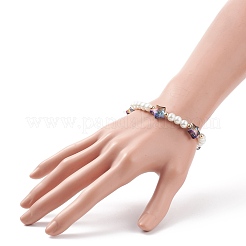 Pulsera elástica con cuentas de perlas y estrellas de vidrio para mujer&nbsp;BJEW-JB08389
