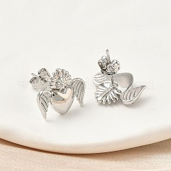 Pendientes de latón con forma de corazón y alas&nbsp;EJEW-A145-01P