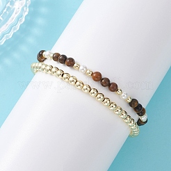 2 bracciale elastico con perle di occhio di tigre naturale&nbsp;BJEW-JB12938-03