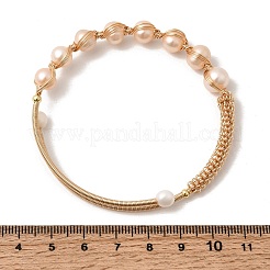Armreifen aus Messingdraht mit Naturperlen für Damen&nbsp;BJEW-D453-05G