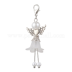 8 pz 8 colori acrilico satinato e perle di vetro ciondolo decorazione a forma di angelo con fiore&nbsp;HJEW-JM03479