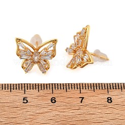 Orecchini a bottone a farfalla in ottone con micro pavè di zirconi cubici&nbsp;EJEW-B131-07G-02