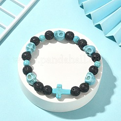Stretch-Armbänder mit Totenkopf- und Kreuzperlen aus gefärbten natürlichen und synthetischen Edelsteinen&nbsp;BJEW-TA00272-02