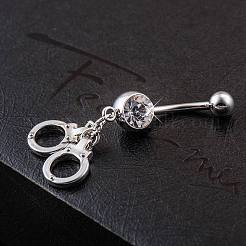 Piercing Schmuck echte platinierte Messing Strass Handschellen Nabel Ring Bauchringe&nbsp;AJEW-EE0001-36