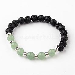 Pulseras elásticas con cuentas de roca de lava natural&nbsp;BJEW-JB02293