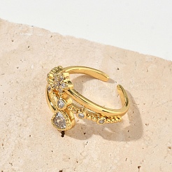 Messing Micro Pave Zirkonia Manschette offene Ringe&nbsp;RJEW-C163-11G