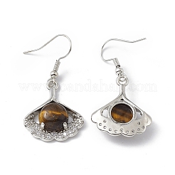 Orecchini pendenti con foglia di ginkgo occhio di tigre naturale con strass di cristallo&nbsp;EJEW-A092-03P-08