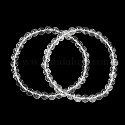 Braccialetti elasticizzati con perline rotonde di cristallo di quarzo naturale&nbsp;GG-CBA12F1-02B-12